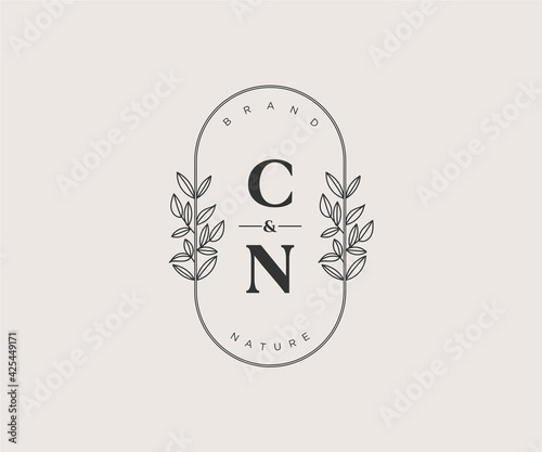 initial CN letters Beautiful floral feminine editable premade monoline logo suitable for spa salon skin hair beauty boutique and cosmetic company.
