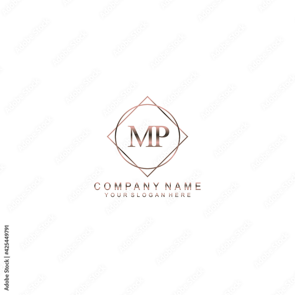 MP Initials handwritten minimalistic logo template vector