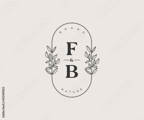 initial FB letters Beautiful floral feminine editable premade monoline logo suitable for spa salon skin hair beauty boutique and cosmetic company.