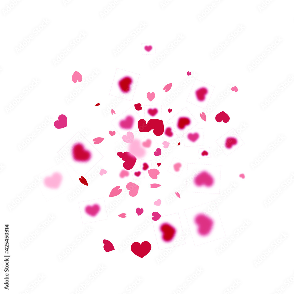 Heart Background. 8 March Banner with Flat Heart. St Valentine Day Card with Classical Hearts.  Exploding Like Sign. Vector Template for Mother's Day Card. Red Pink Empty Vintage Confetti Template