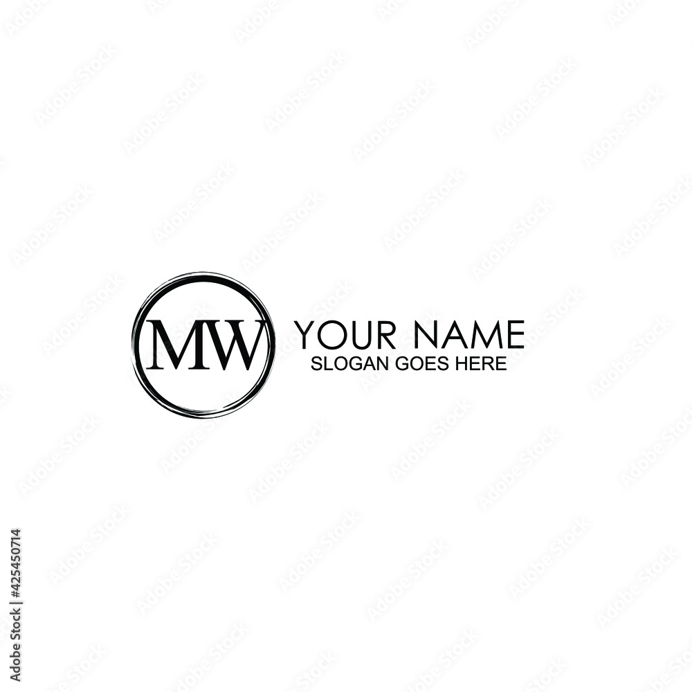 MW Initials handwritten minimalistic logo template vector	
