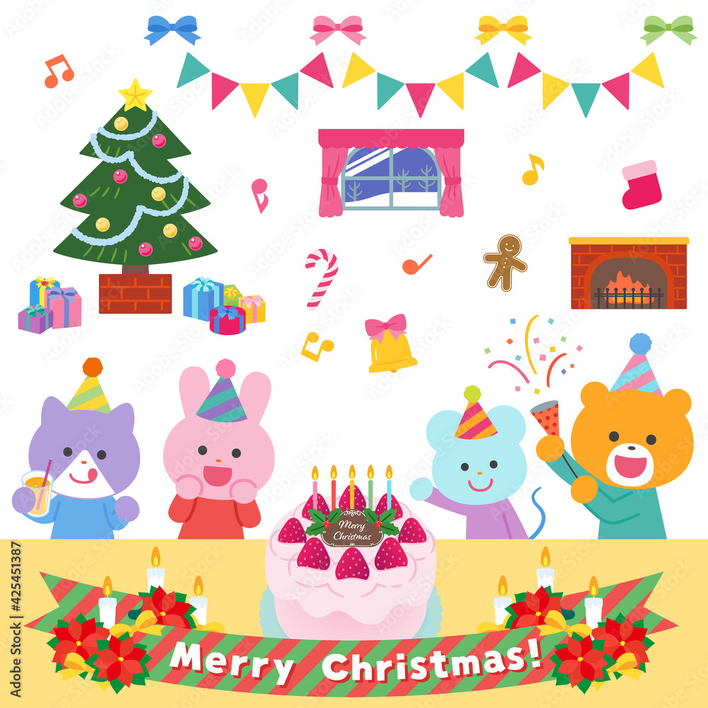Obraz premium クリスマスパーティーをする動物たち／セット