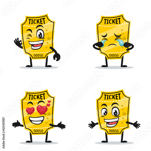 vector illustration of ticket mascot or character collection set with expression theme