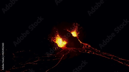 Icelandic Volcano Geldingardalur Fagradalsfjall at night photo