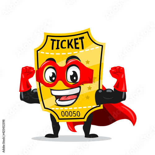 vector illustration of ticket mascot or character wearing super hero costume