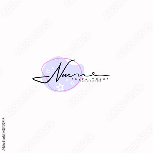 NM Initials handwritten minimalistic logo template vector