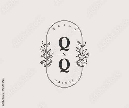 initial QQ letters Beautiful floral feminine editable premade monoline logo suitable for spa salon skin hair beauty boutique and cosmetic company.