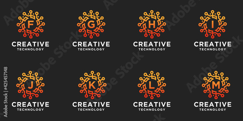 Collection of creative technology logos in hexagon style 