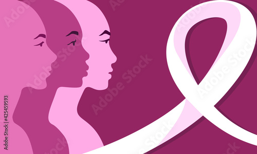 3 women of various ethnicities without hair. concept world fight against breast cancer.