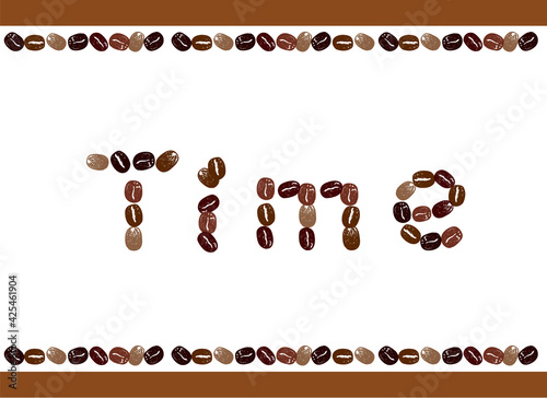 コーヒーのイラスト。かわいいコーヒー豆のイラストとアルファベットのメッセージ入り。アイコンイラスト。