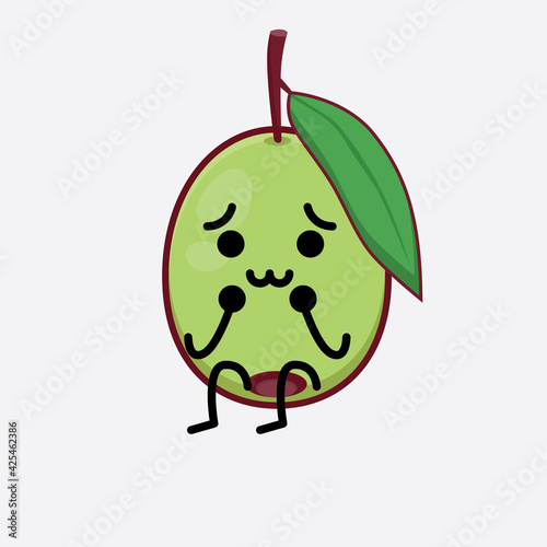 Olive Fruit Cute Character Illustration with simple face, hands and legs on isolated background