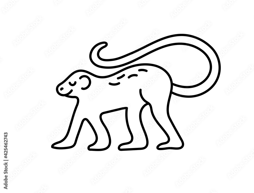 Monkey. Chinese horoscope 2028 year. Animal symbol vector illustration. Black line doodle sketch. Editable path