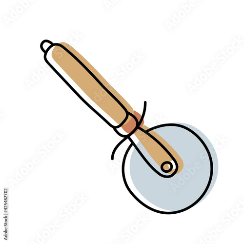 Round knife. Kitchenware sketch. Doodle line vector kitchen utensil and tool. Cutlery illustration