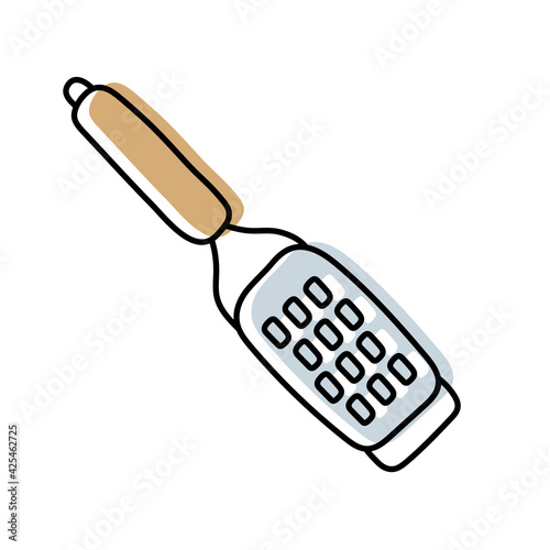 Grater. Kitchenware sketch. Doodle line vector kitchen utensil and tool. Cutlery illustration