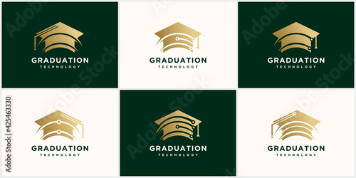 tech graduation cap logo with gold color logo for luxury tech university