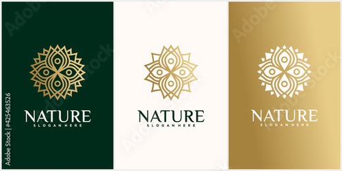 Set of nature flower logo design Set of flower logo template with business card