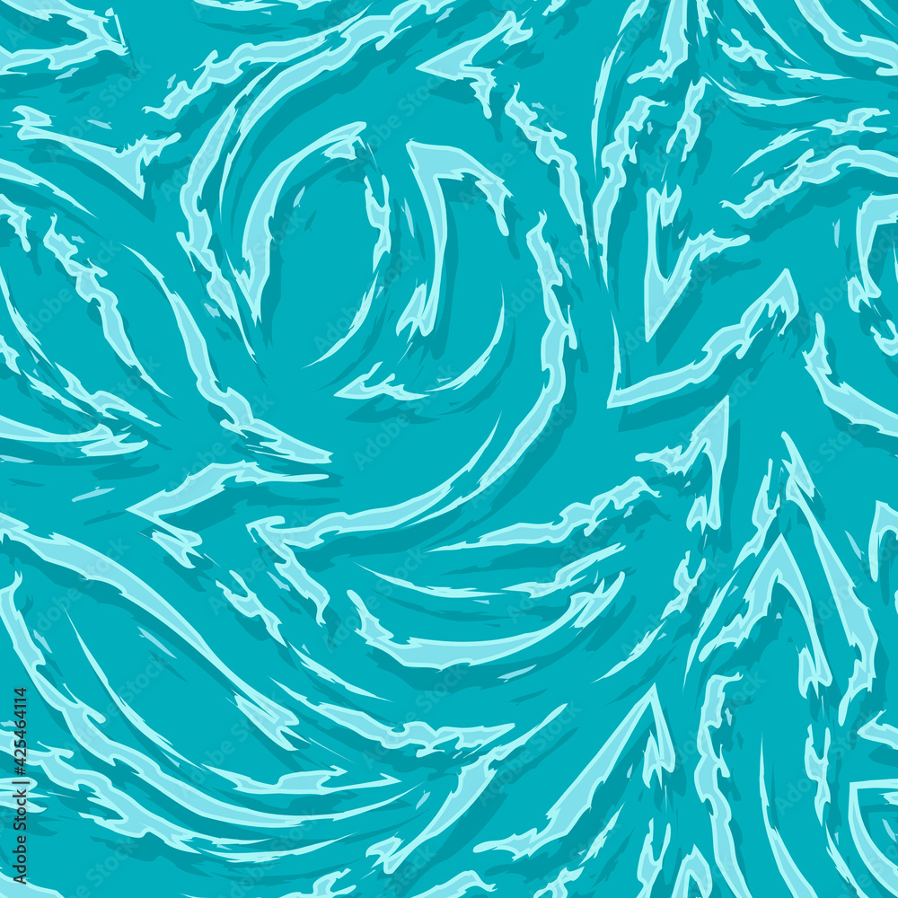 Turquoise vector seamless pattern of stripes with ragged edges in the form of corners and curls. Texture of the sea flow or water. Turquoise vector seamless pattern of stripes with ragged edges in the form of corners and curls. Texture of the sea flow or water.
