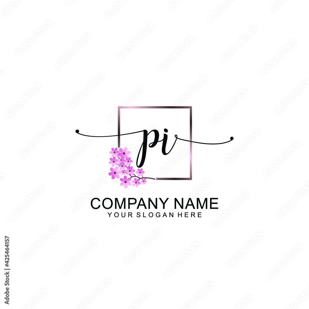 PI Initials handwritten minimalistic logo template vector