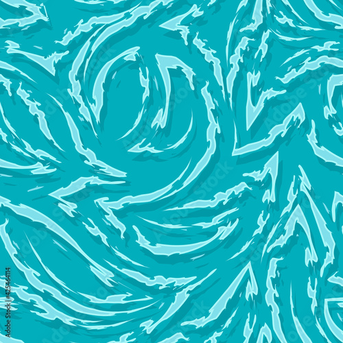 Turquoise vector seamless pattern of stripes with ragged edges in the form of corners and curls. Texture of the sea flow or water.