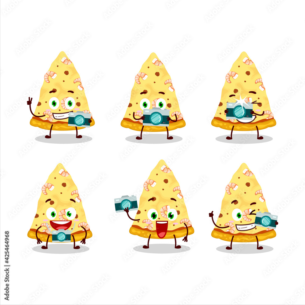 Photographer profession emoticon with slice of marinara pizza cartoon character Photographer profession emoticon with slice of marinara pizza cartoon character