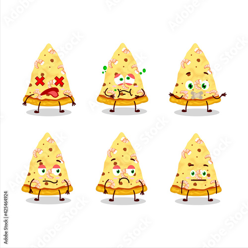 Slice of marinara pizza cartoon character with nope expression
