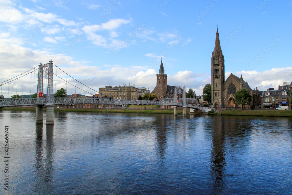 Cityscape of Inverness Reflected in River, Scotland Cityscape of Inverness Reflected in River, Scotland