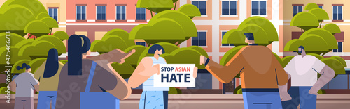 stop asian hate mix race people protesting against bullying and racism support during covid-19 coronavirus pandemic