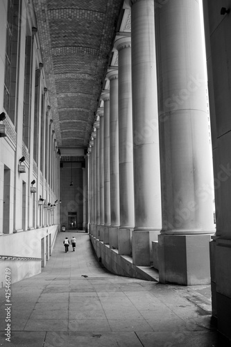Photography Black and White Line of Columns or Pillars on Building in Toronto, Canada