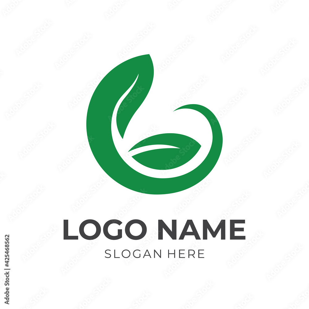 Obraz premium abstract leaf logo design with flat green color style