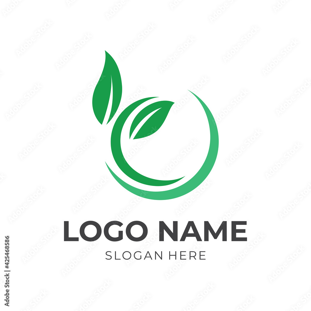 modern leaf logo template with flat green color style modern leaf logo template with flat green color style
