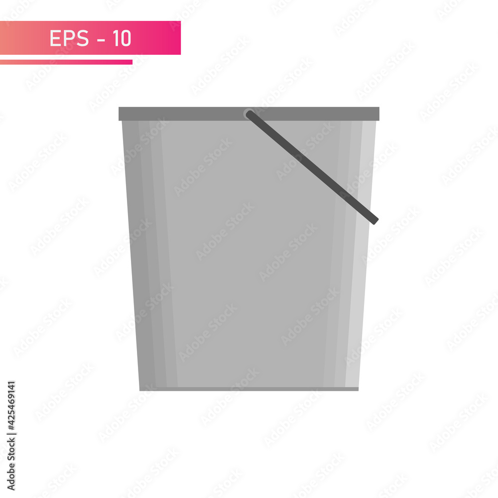 A gray bucket for washing floors. Realistic design. On a white background. Flat vector illustration. A gray bucket for washing floors. Realistic design. On a white background. Flat vector illustration.