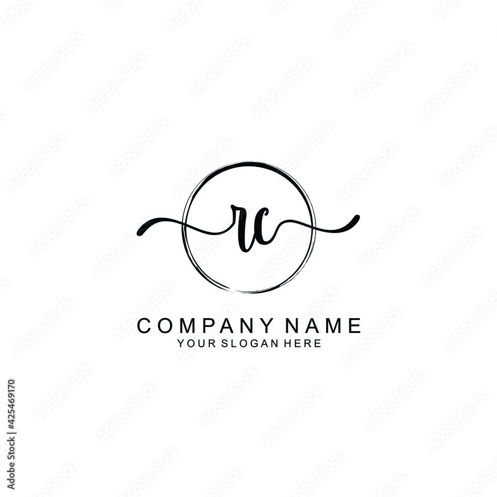 RC Initials handwritten minimalistic logo template vector