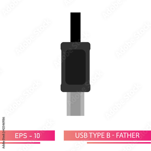 USB type B, plug image. Father. On a white background. Flat vector illustration.