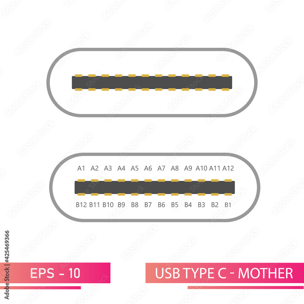 agudo Recuerdo convertible USB type C-front view of the mom connector in a realistic design. On a  white background. Flat vector illustration. vector de Stock | Adobe Stock