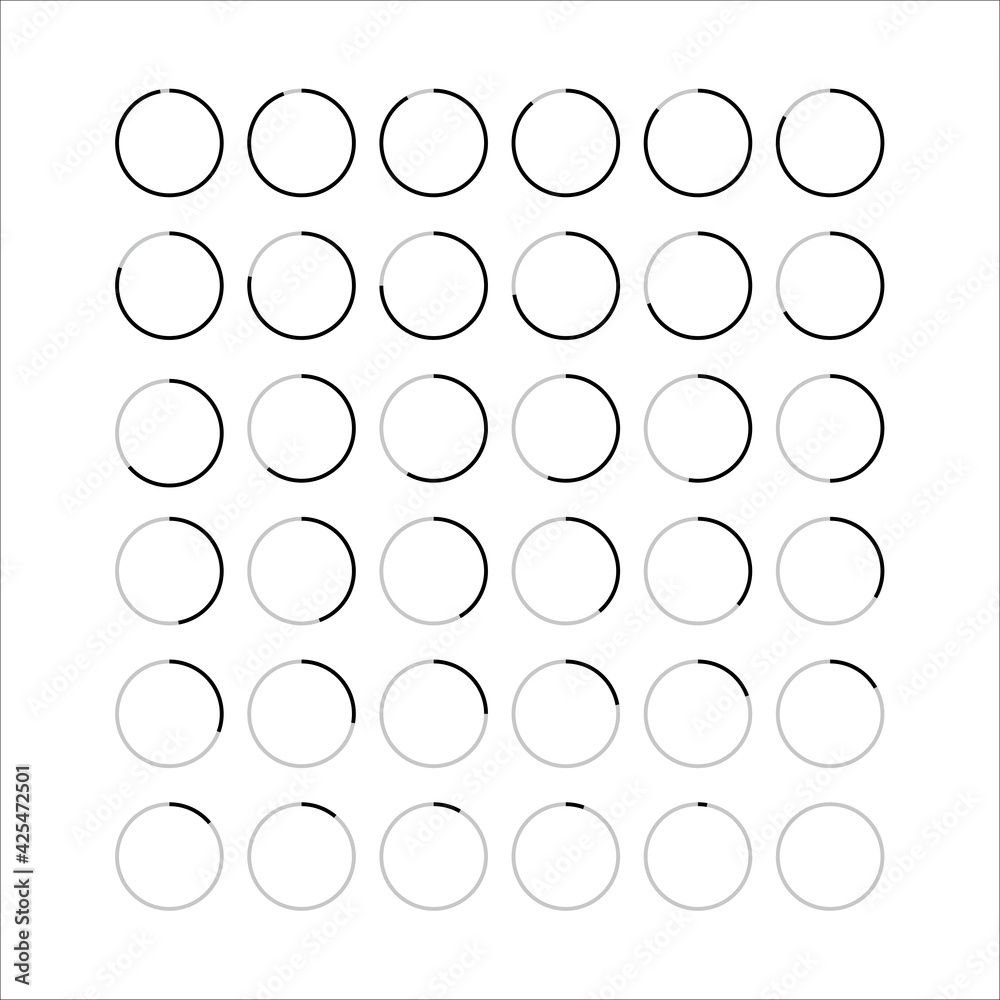 Percentage black and white circle diagram. 1-100 illustration EPS10 Vector