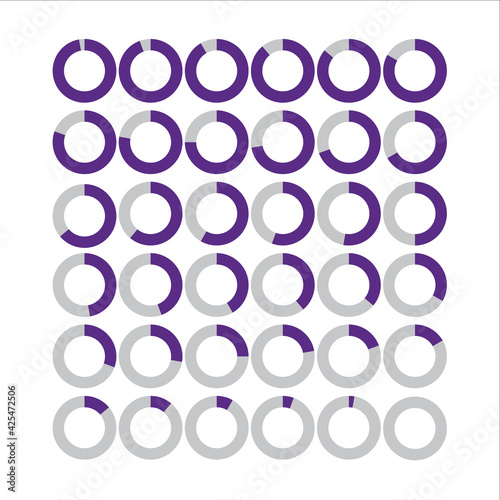 Vector digital count down circle board. Circular sector percentage diagrams- indicator with gradient from hot pink to orange. Colorful pie charts.Vector.Set of circle percentage diagrams from 0 to 100