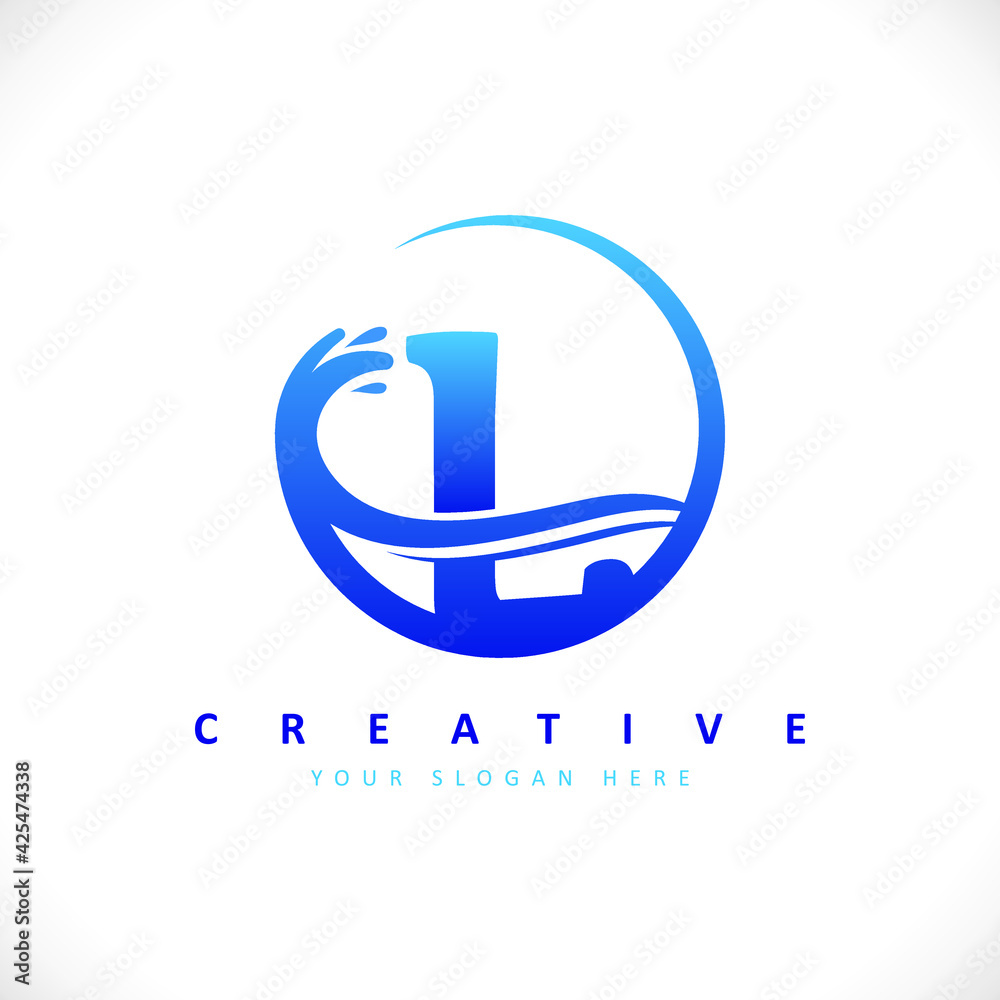 Letter L Logo Design With Blue Water Splash Vector Illustration