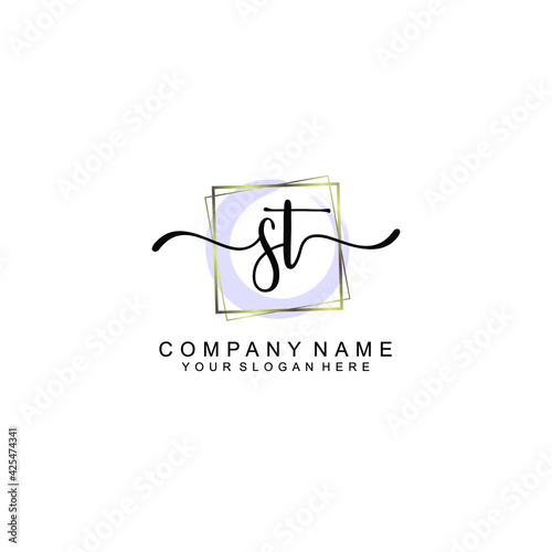 ST Initials handwritten minimalistic logo template vector