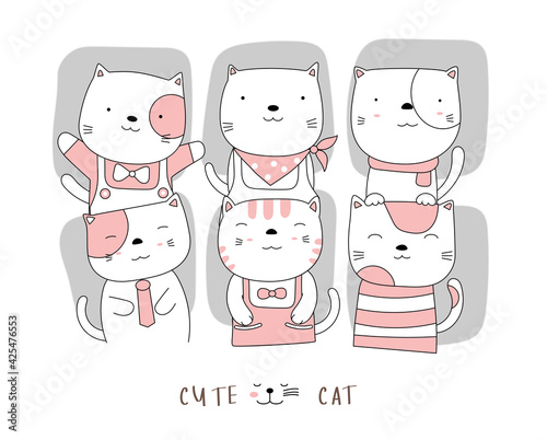 Cartoon character the lovely cat baby animals. Hand drawn style. photo