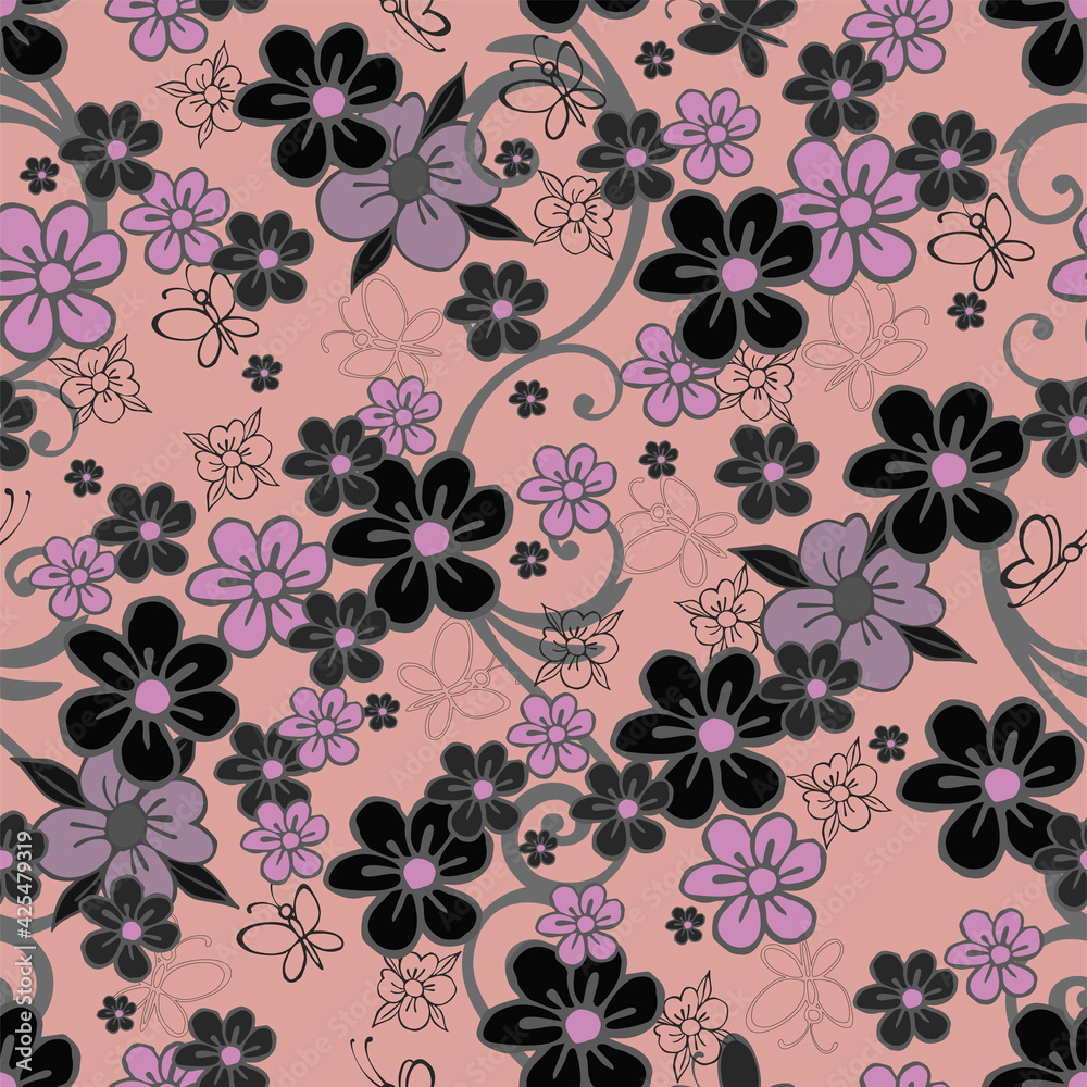 Floral seamless pattern. Vector design. Wallpaper, background, textile.