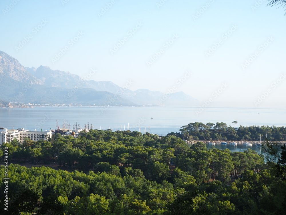 View of the sea bay against the backdrop of mountains. Kemer, Turkey 