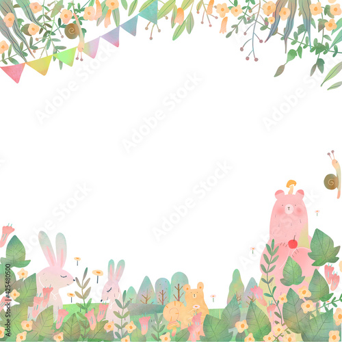 北欧風かわいい森の動物と不思議なオシャレフレームイラスト植物の Stock Illustration Adobe Stock