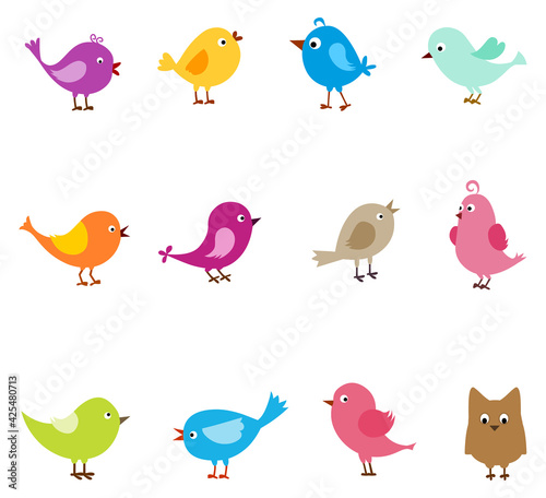 Collection of cute birds stock illustration