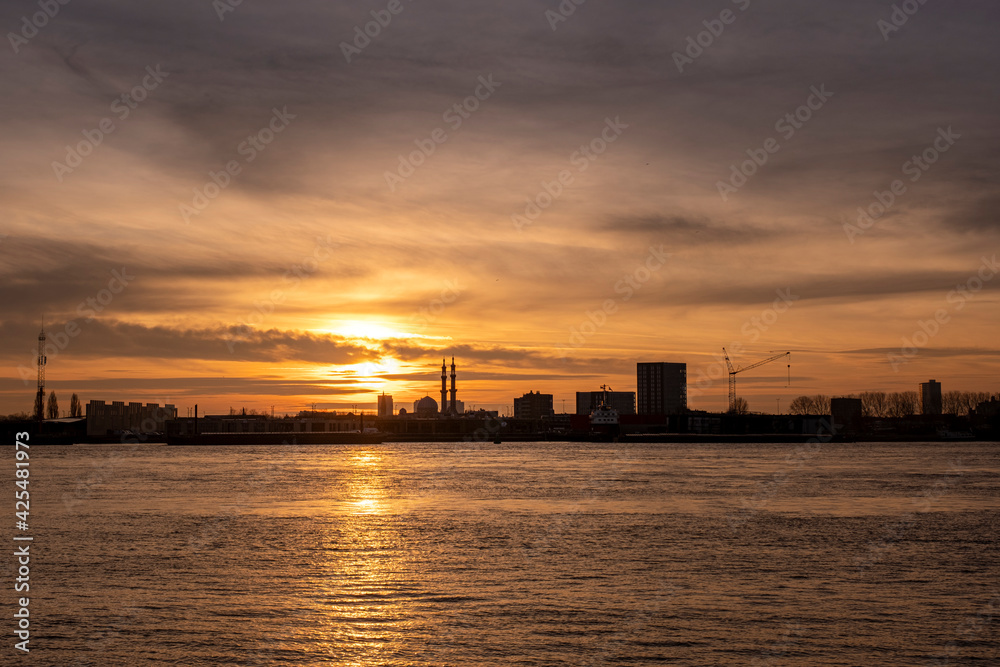 Rotterdam silhouette with Erasmus bridge and the Hef Bridge