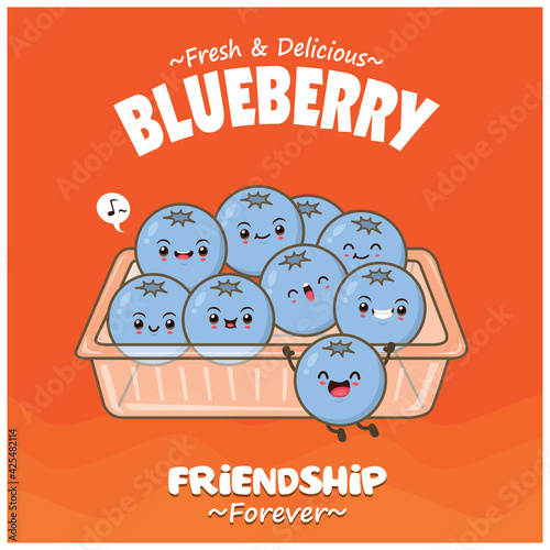 Vintage food poster design with blueberry character.