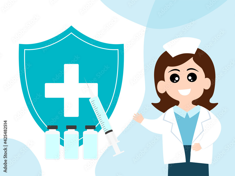 Vaccination medical publicity illustration. Medical treatment and healthcare.