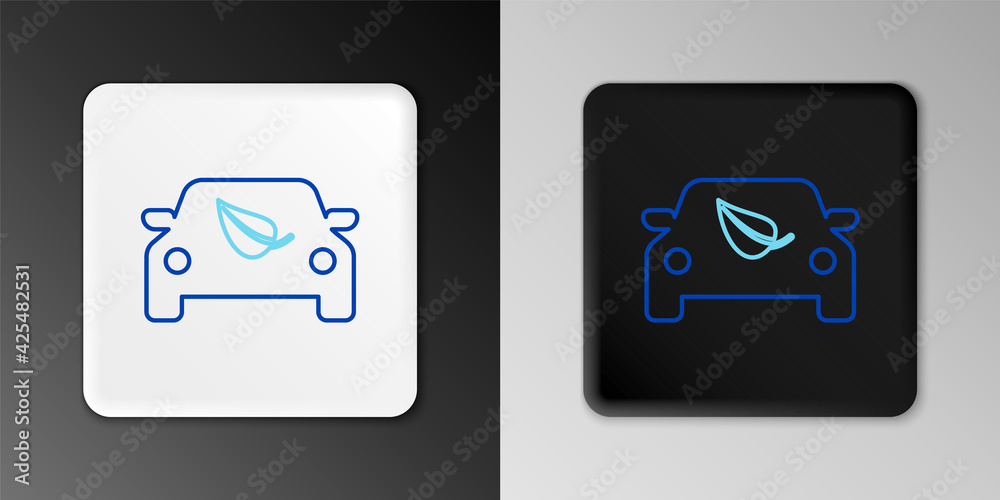 Line Eco car concept drive with leaf icon isolated on grey background. Green energy car symbol. Colorful outline concept. Vector