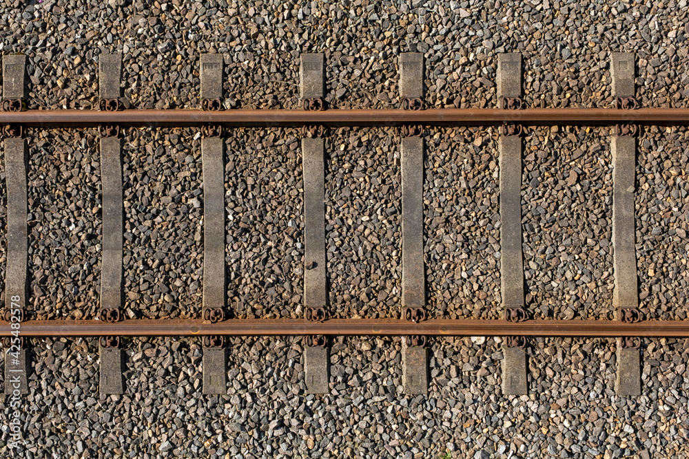 Railway Tracks top view Close up Railway Tracks top view Close up