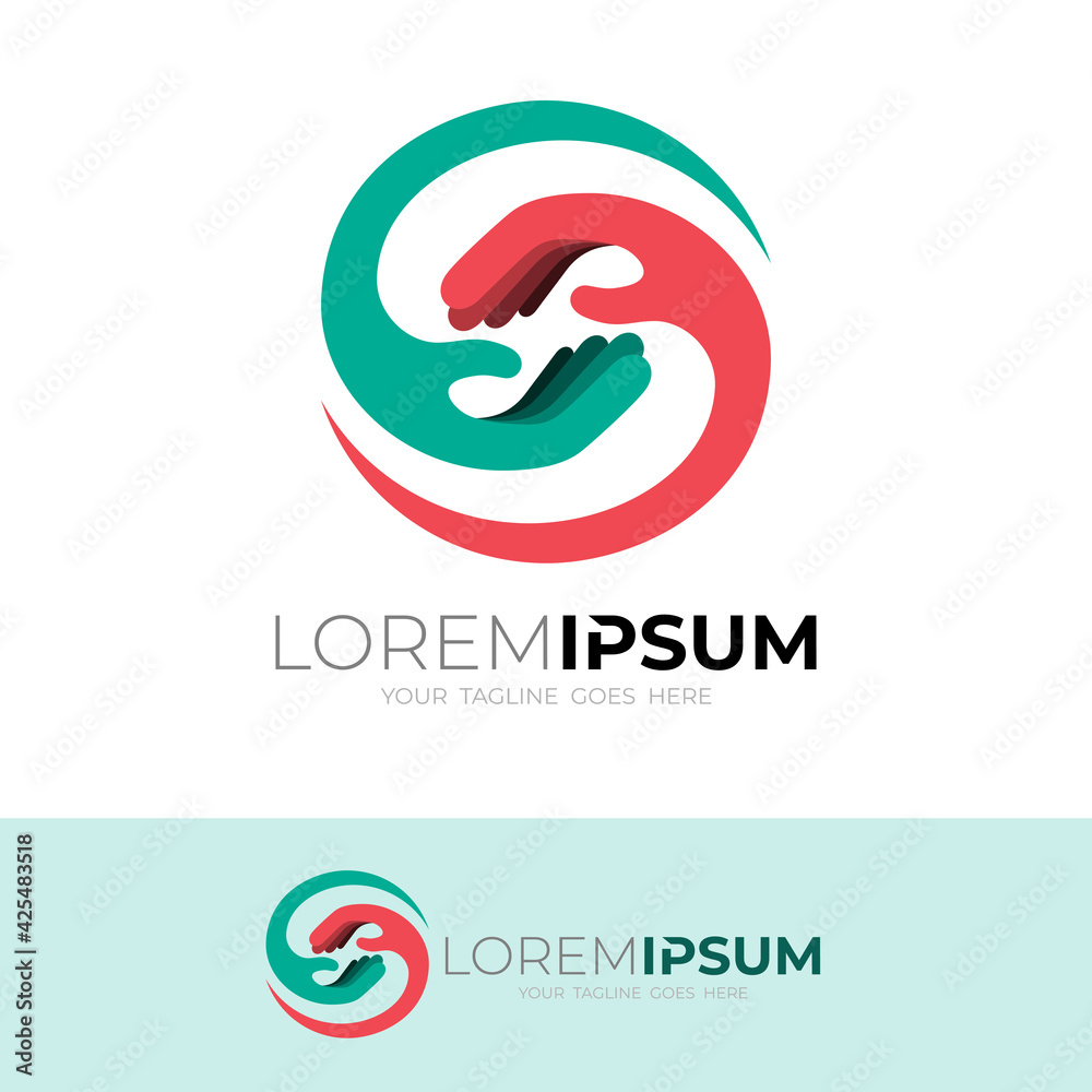 Obraz premium Circle logo with handshake design community, charity icon