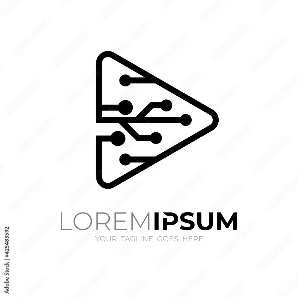 Abstract Play logo with line technology design template, Technology line